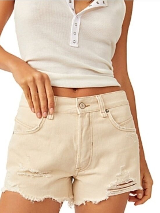 We The Free Pants - We The Free Beige Distressed Denim Jean Shorts